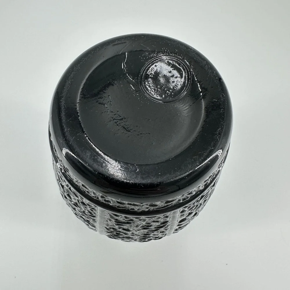 LE Smith Black Amethyst Glass Floral Embossed Vase Vintage Pressed Glass